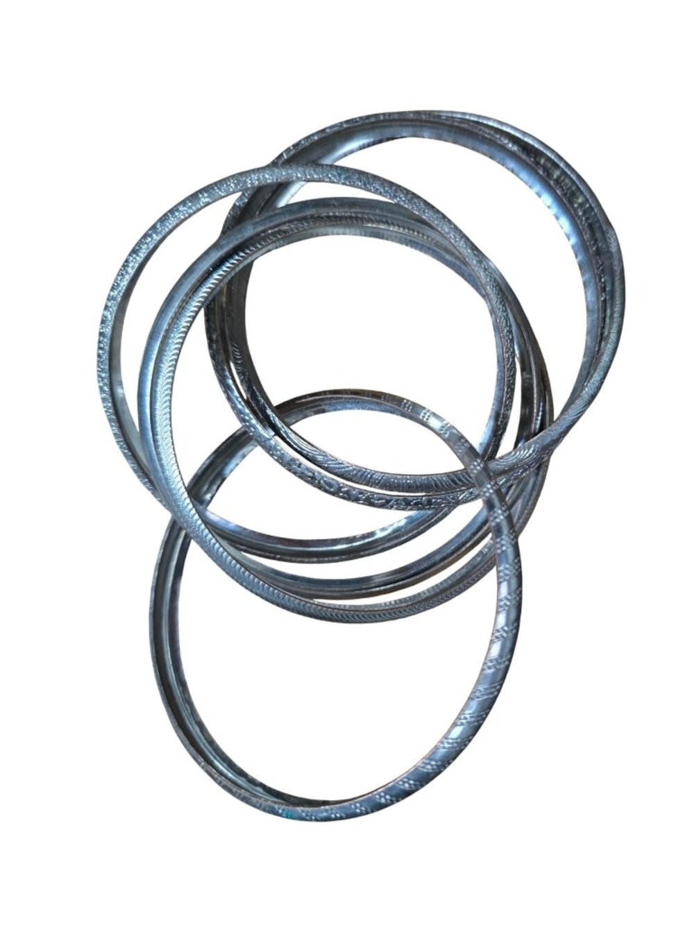 Set Of 6 Silver-Tone Engraved Metal Bangles With Textured Patterns‎